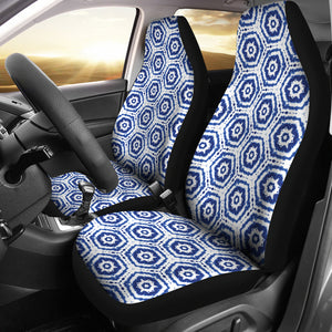 White With Blue Shibori Dye Pattern Ethnic Boho Car Seat Covers