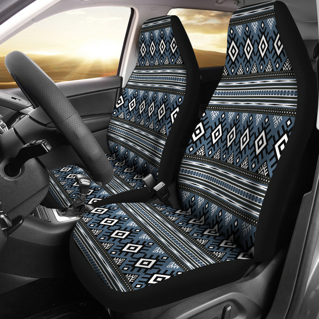 Blue , White and Black Abstract Boho Ethnic Pattern Car Seat Covers Set