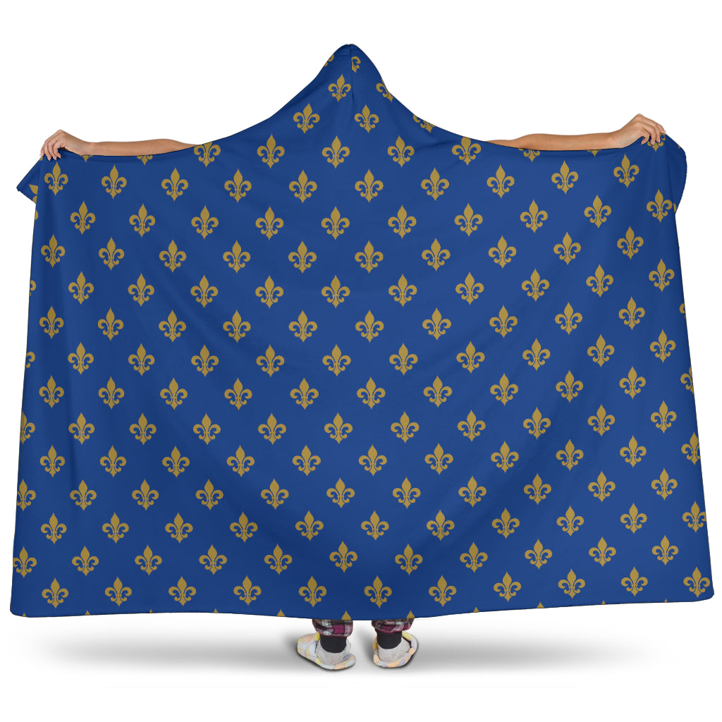 Royal Blue and Gold Fleur De Lis Hooded Blanket  3
