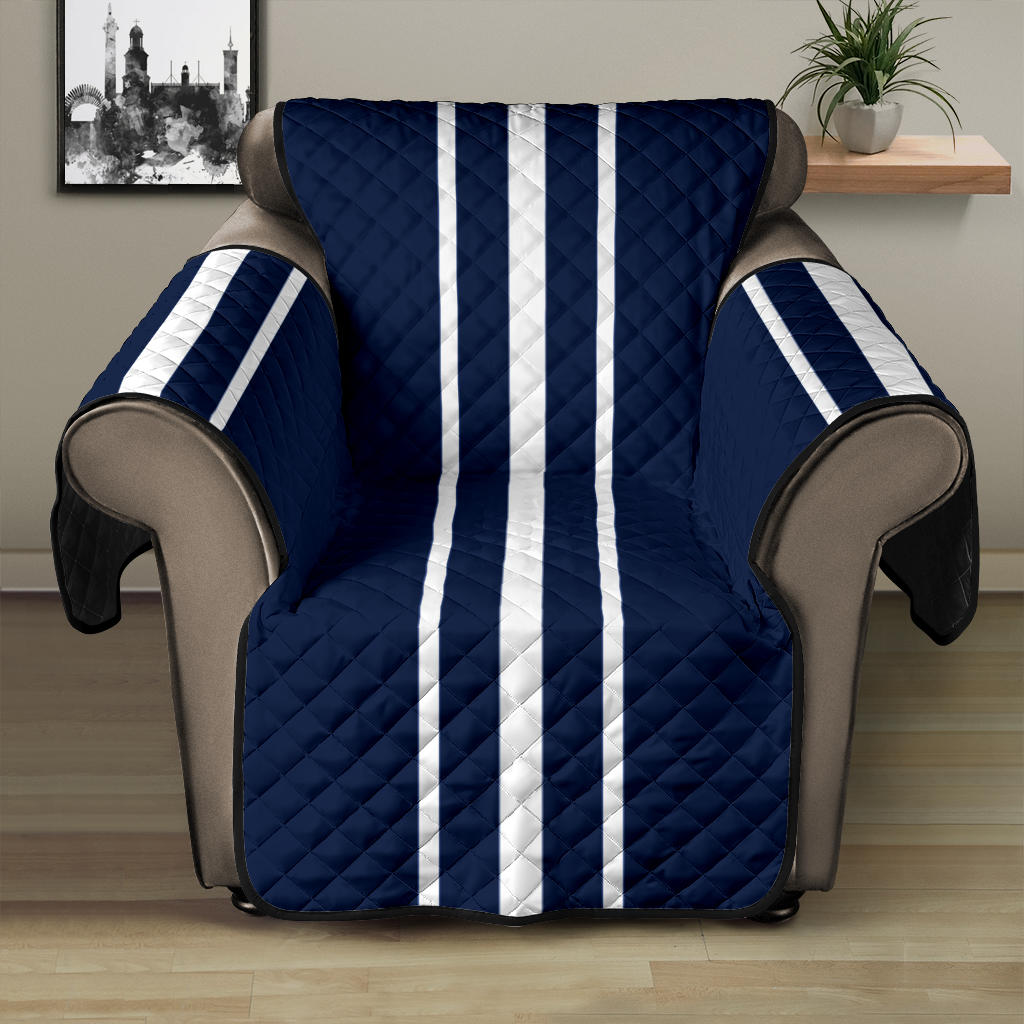 Navy Blue With White Stripes Recliner Protector Slipcover For Up To 28