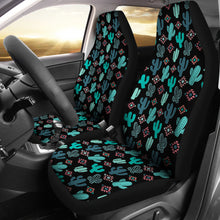Load image into Gallery viewer, Teal and Pink Cactus Desert Pattern on Black Car Seat Covers Set
