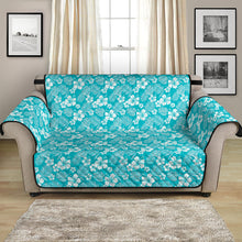 Load image into Gallery viewer, Aqua and White Hibiscus Hawaiian Flower Pattern Furniture Slipcovers
