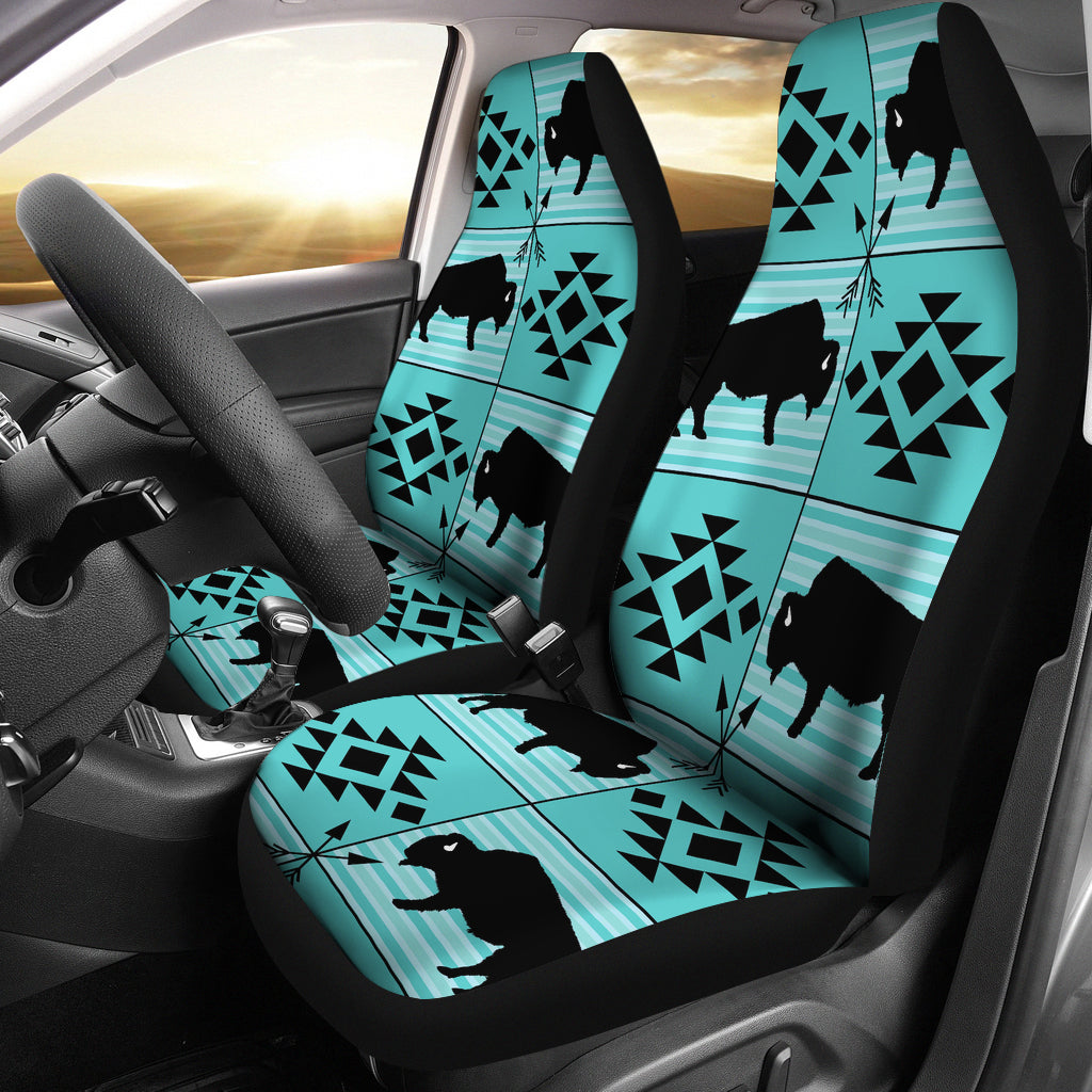 Turquoise and Black Ethnic Buffalo Tribal Pattern Car Seat Covers
