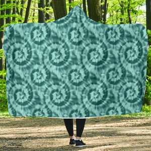 Turquoise Tie Dye Hooded Blanket With White Fleece Lining