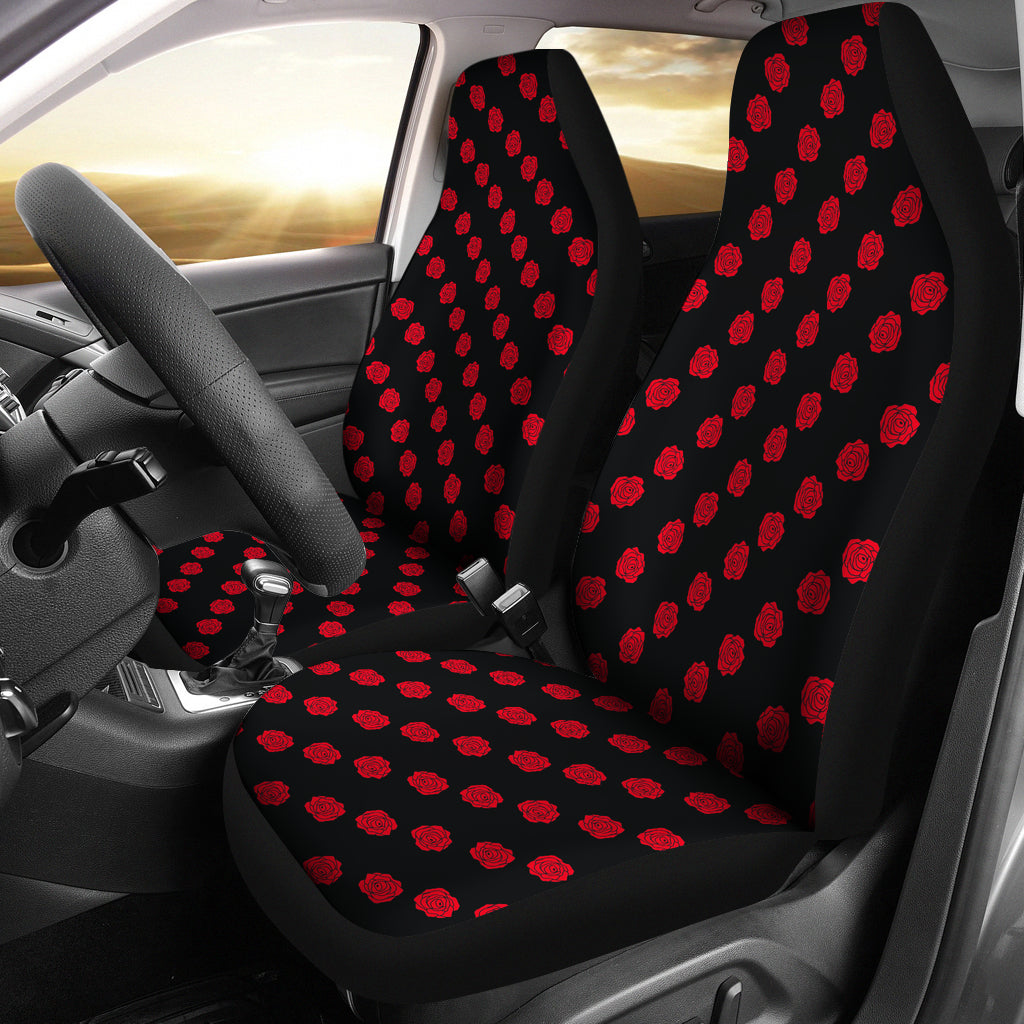 Red Roses on Black Car Seat Covers Set