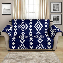 Load image into Gallery viewer, Navy Blue and White Ethnic Tribal 54&quot; Loveseat Sofa Protector Furniture Slipcover
