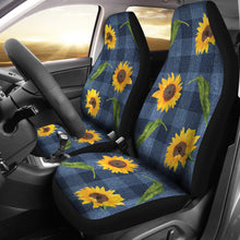 Load image into Gallery viewer, Blue Denim Buffalo Plaid With Rustic Sunflowers Car Seat Covers
