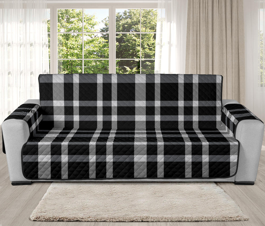 Black, White and Gray Plaid Twill Oversized Sofa For Up To 78