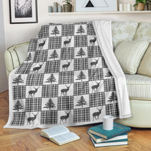 Load image into Gallery viewer, Winter Plaid Patchwork Pattern Fleece Blanket With Deer and Pine Trees
