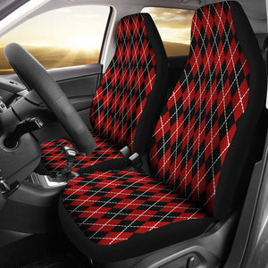 Red and Black Large Argyle Print Car Seat Covers