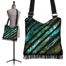 Load image into Gallery viewer, Nebula Galaxy Stripes Purse With Fringe Boho Crossbody Bag
