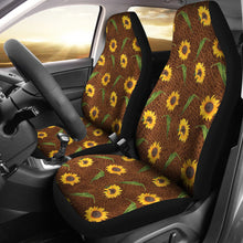 Load image into Gallery viewer, Rustic Sunflower Pattern on Faux Leather Printed Background Car Seat Covers Seat Protectors
