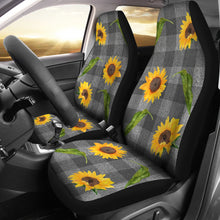 Load image into Gallery viewer, Gray Faux Denim Buffalo Plaid With Rustic Sunflowers Car Seat Covers Seat Protectors
