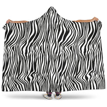 Load image into Gallery viewer, Zebra Print Hooded Blanket With Sherpa Lining Black and White
