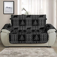 Load image into Gallery viewer, Gray and Black Plaid With Bears and Pine Trees Rustic Patchwork Pattern on Chair and a Half

