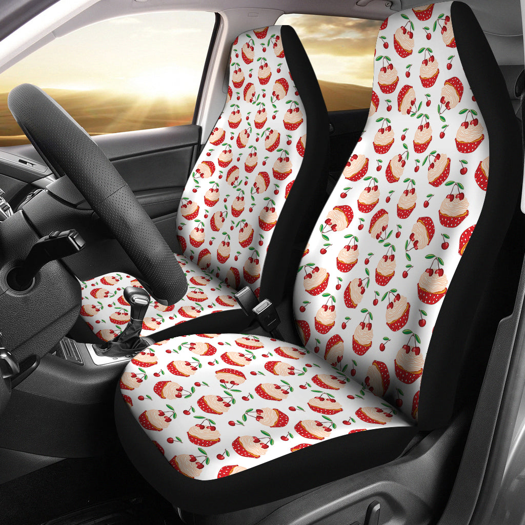White With Red Cupcakes Pattern Car Seat Covers