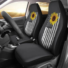 Load image into Gallery viewer, Charcoal Gray With Distressed American Flag and Sunflower Car Seat Covers Set
