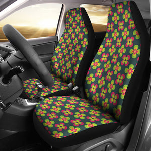 Dark Green With Colorful Retro Flowers Car Seat Covers