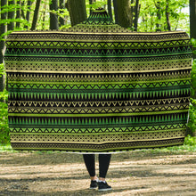 Load image into Gallery viewer, Green With Black Ethnic Tribal Pattern Hooded Blanket
