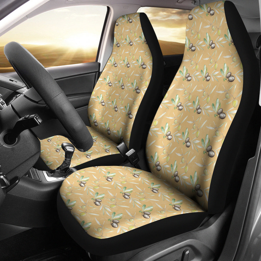 Tuscan Olives on Tan Stone Colored Background Car Seat Covers