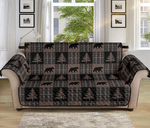 Brown and Black Plaid Lodge Style Patchwork Pattern 70" Seat Width Sofa Slipcover Protector
