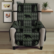Load image into Gallery viewer, Green and Black Plaid With Bears and Pine Trees Patchwork Pattern Furniture Slipcover
