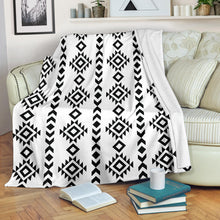 Load image into Gallery viewer, White With Black Ethnic Tribal Pattern Fleece Throw Blanket
