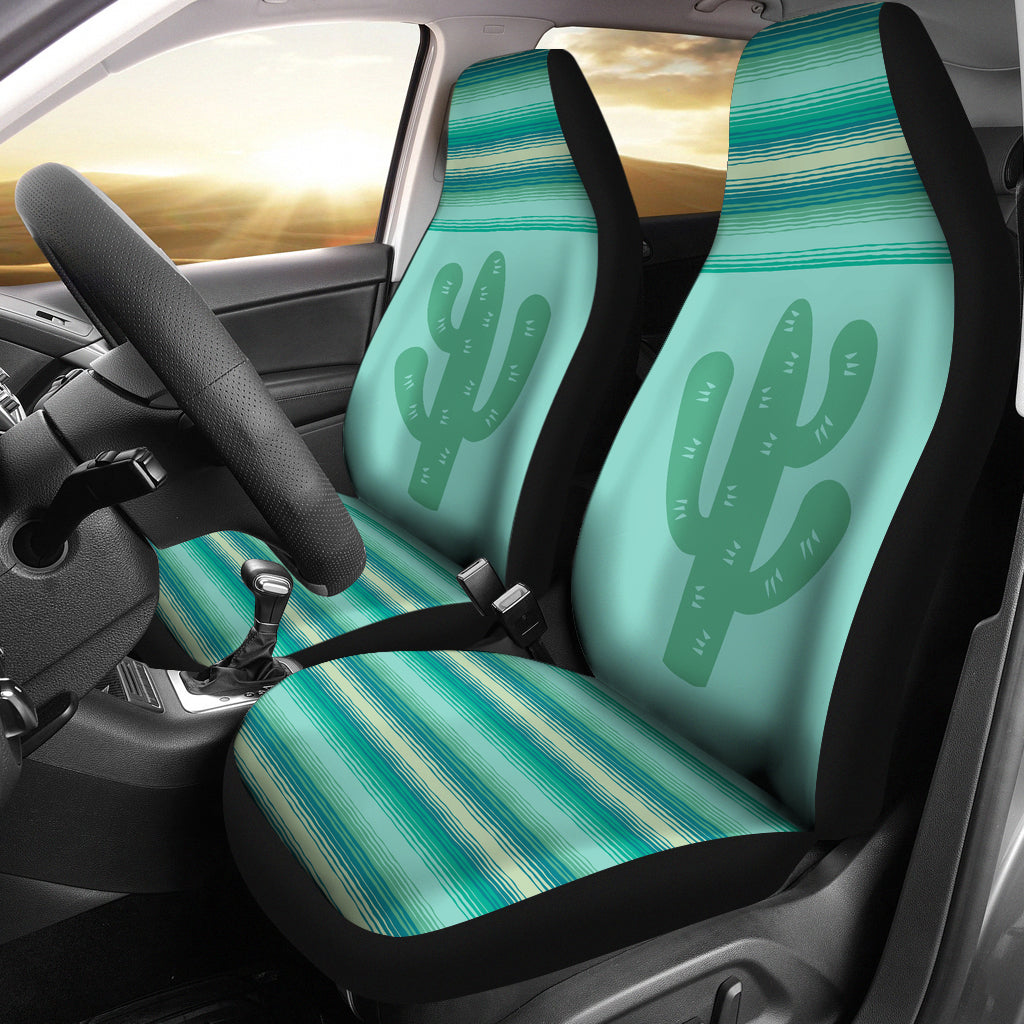 Teal, Blue, Tan, Serape Cactus Design Car Seat Covers Set