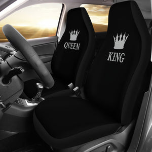King and Queen Car Seat Covers Black and Silver Set of 2