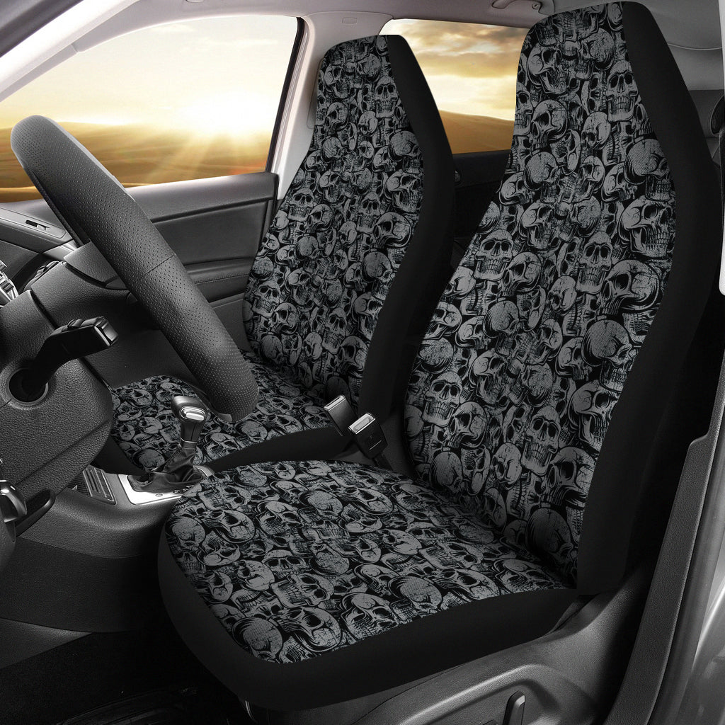 Gray and Black Skull Car Seat Covers Seat Protectors