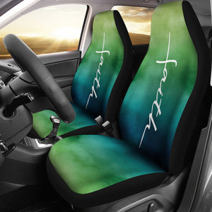 Faith Green and Blue Watercolor Car Seat Covers Religious Christian Themed