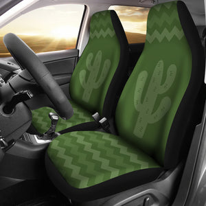 Green Chevron With Cactus Car Seat Covers Set of 2