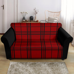 Red and Black Plaid Color Block Stretch Loveseat Sofa Slipcover Protector
