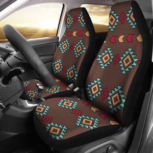 Native Tribal Navajo Inspired Car Seat Covers Ethnic Pattern In Brown, Turquoise and Red