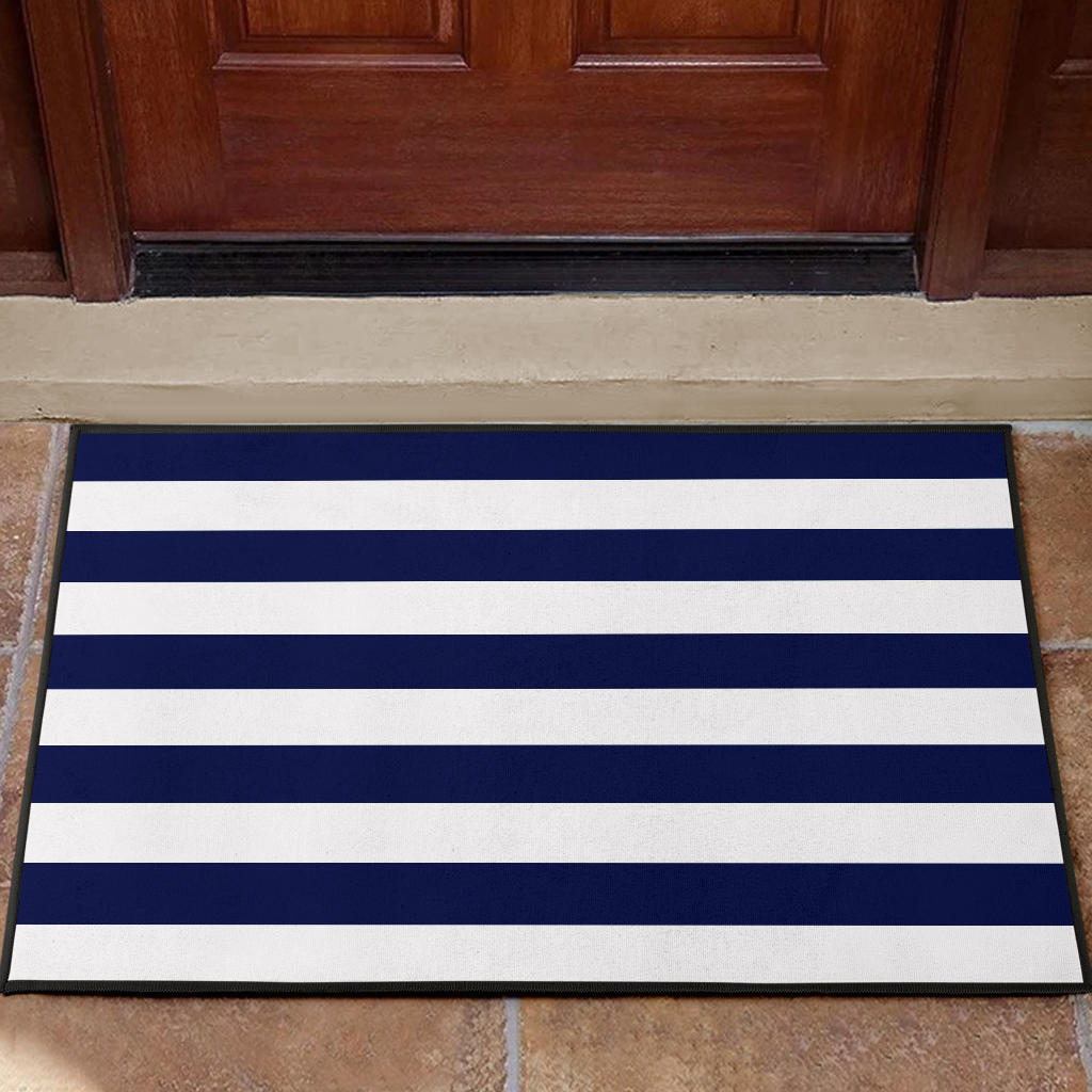 Navy and White Striped Doormat Welcome Mat Lake House DÃ©cor