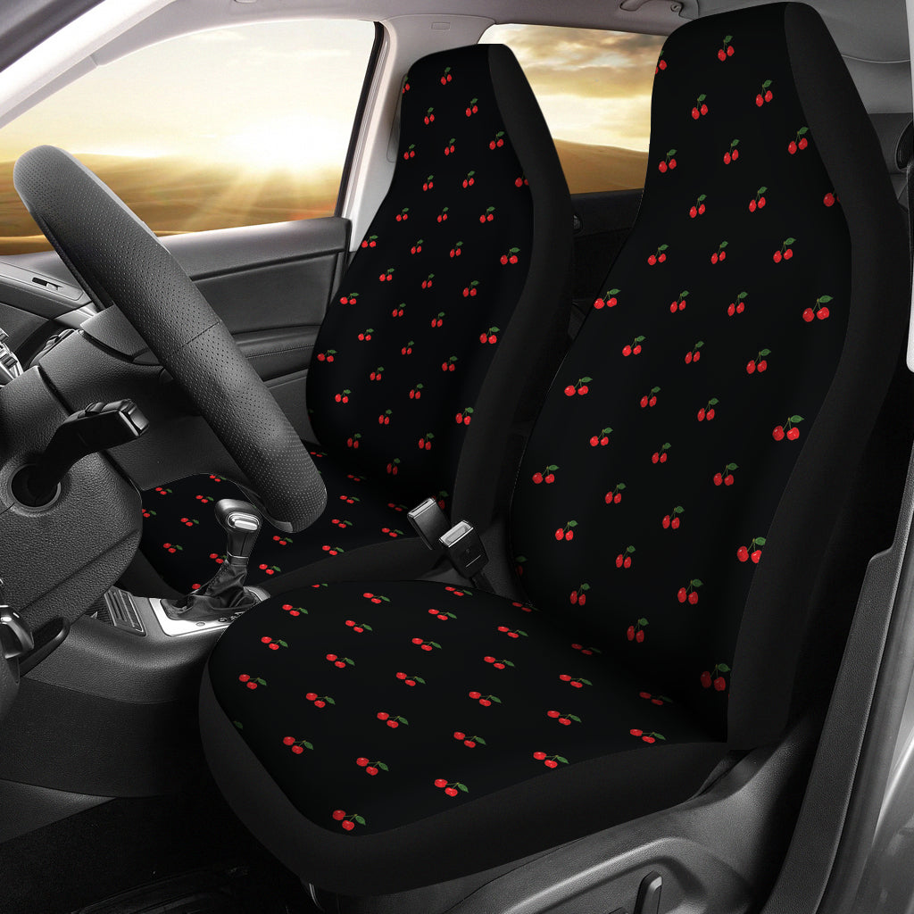 Black With Red Cherry Pattern Car Seat Covers