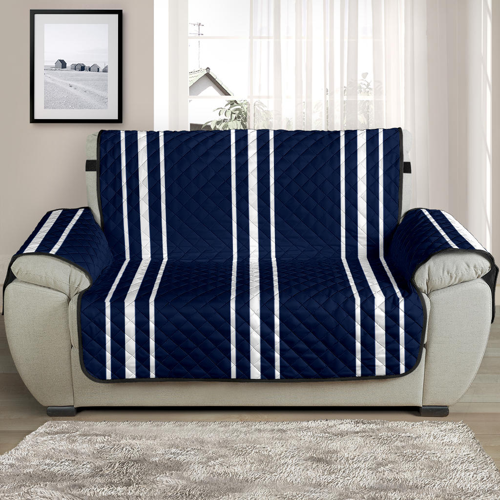 Navy Blue and White Chair and a Half Size Sofa Cover Protector For Up To 48