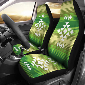 White Tribal Design on Green Serape Style Ethnic Pattern Car Seat Covers Set