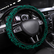 Load image into Gallery viewer, Emerald Green and Black Floral Steering Wheel Cover

