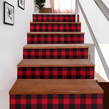 Load image into Gallery viewer, Red and Black Buffalo Plaid Stair Stickers Decal Set of 6 Farmhouse Decor
