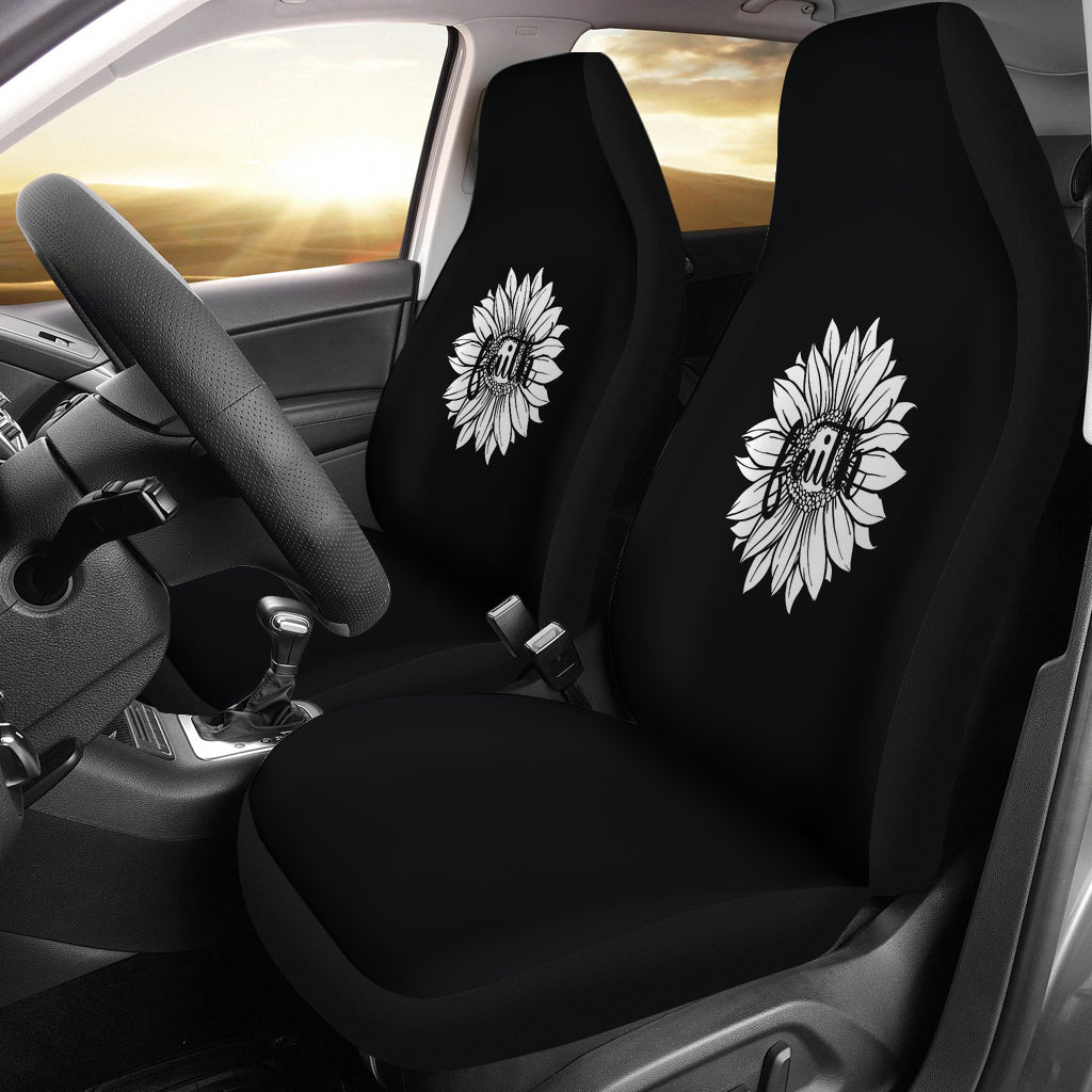 Black White Faith Sunflower Car Seat Covers Set