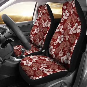 Maroon Hibiscus Car Seat Covers Hawaiian Pattern Set of 2