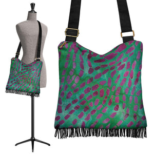 Green and Pink Batik Pattern Boho Bag Crossbody Shoulder Strap Purse