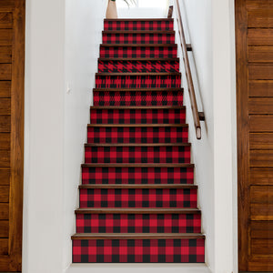 Red and Black Buffalo Plaid Stair Stickers Decals Set of 13