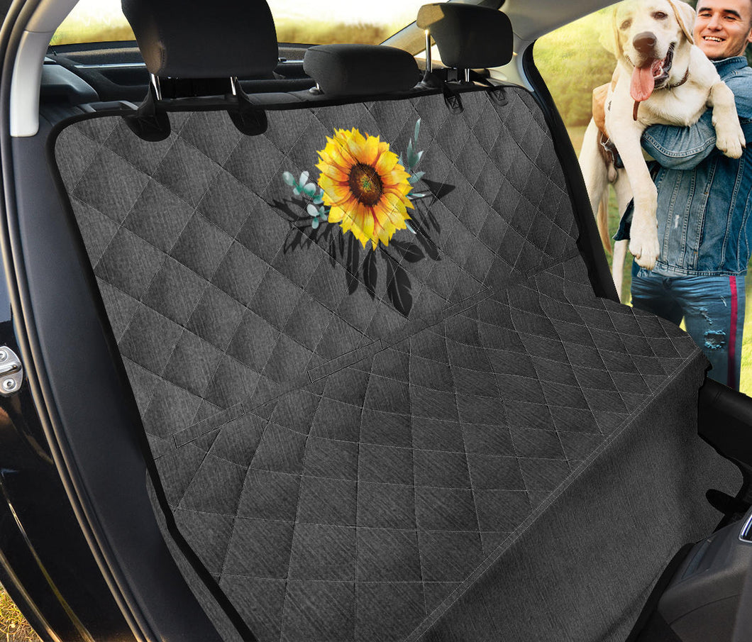Sunflower Dreamcatcher on Gray Faux Denim Back Seat Cover Protector
