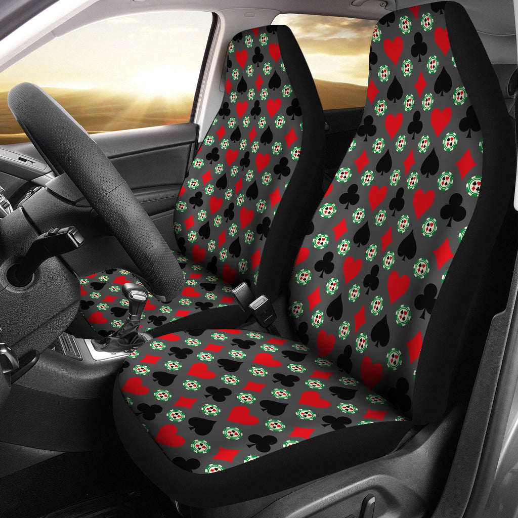 Gambling Casino Pattern Car Seat Covers Gray Red and Black