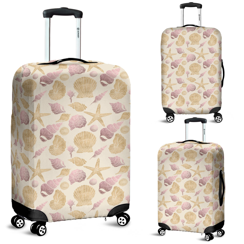 Seashell Pattern on Antique White Background Luggage Cover Suitcase Protector
