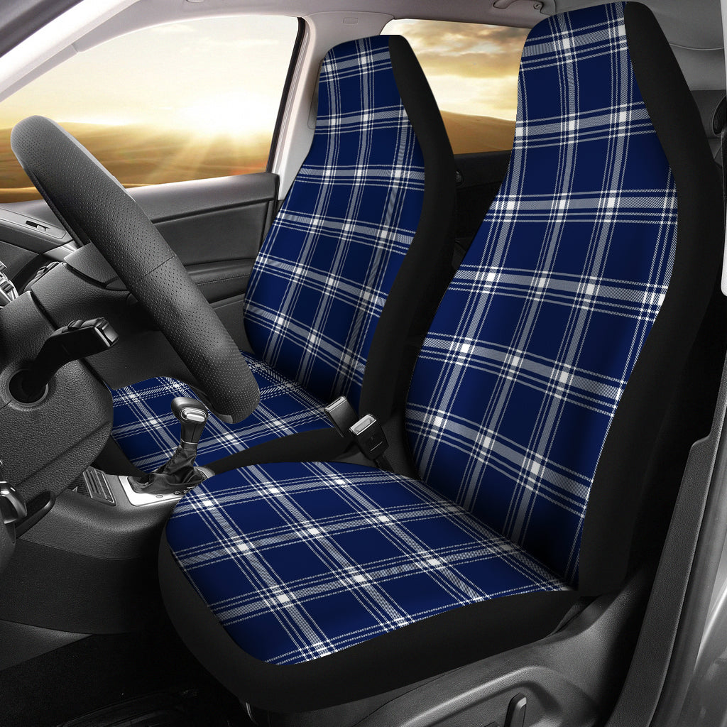Navy Blue and White Plaid Tartan Car Seat Covers Seat Protectors