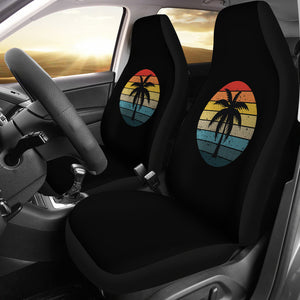 Black with Retro Sun and Palm Tree Car Seat Covers Set