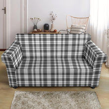 Load image into Gallery viewer, Gray and White Plaid Tartan Pattern Stretch Loveseat Slipcover
